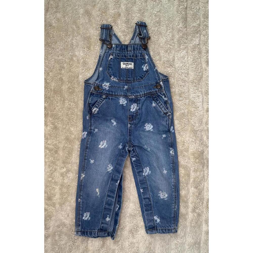 OshKosh B'gosh Vestbak classic floral snap leg bib-style denim overalls 12M